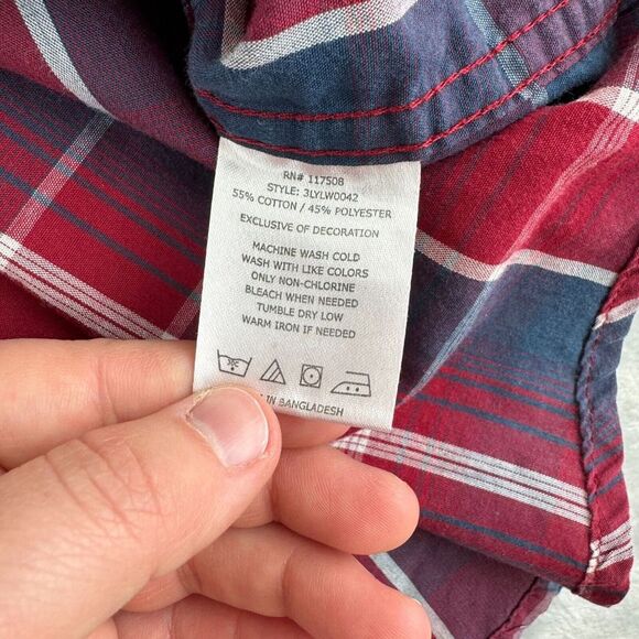 Levis Shirt Mens Large Red White Blue Plaid Snap Western Flap Pockets Modern - Picture 10 of 11